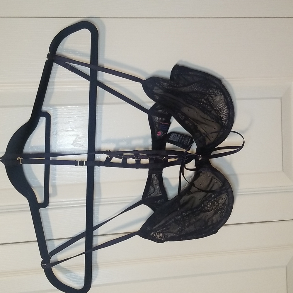 Asos Corset Front Black Lace Lightly Lined Bra - 36C - EUC
